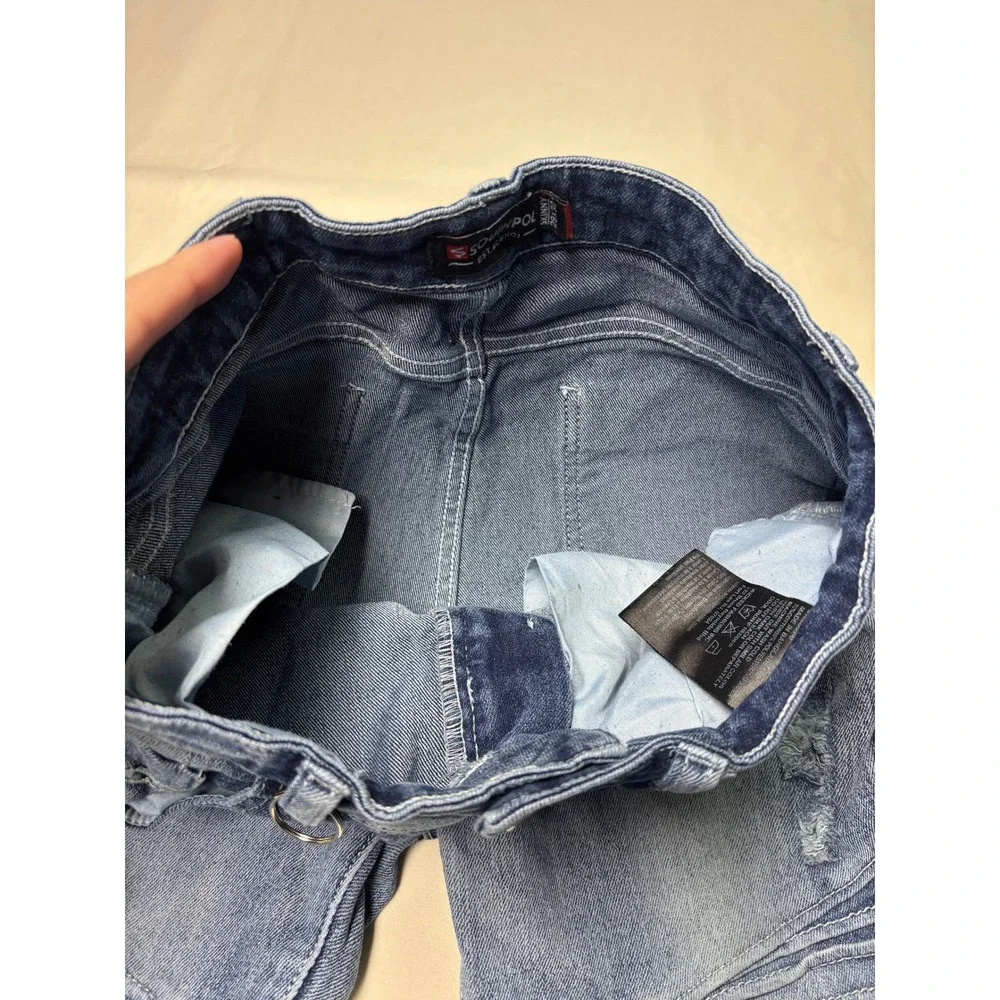 Southpole Mens Skinny Moto Biker Jeans‎ Blue Distressed Ribbed Denim 29x30
